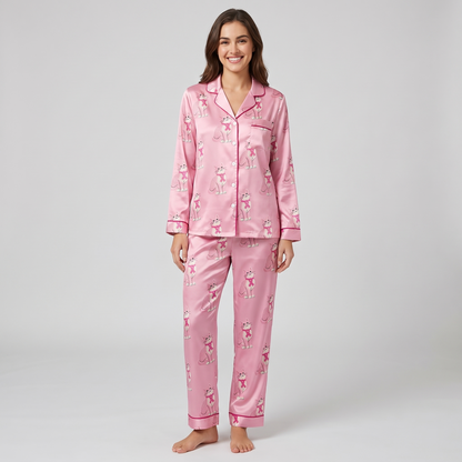 Pink Ribbon Cats Women's Pajama Set - long sleeve and pants