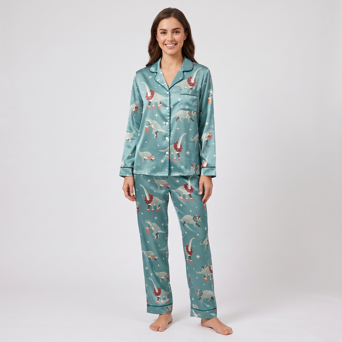 Dino-Mite Christmas Women's Pajama Set - long sleeve and pants