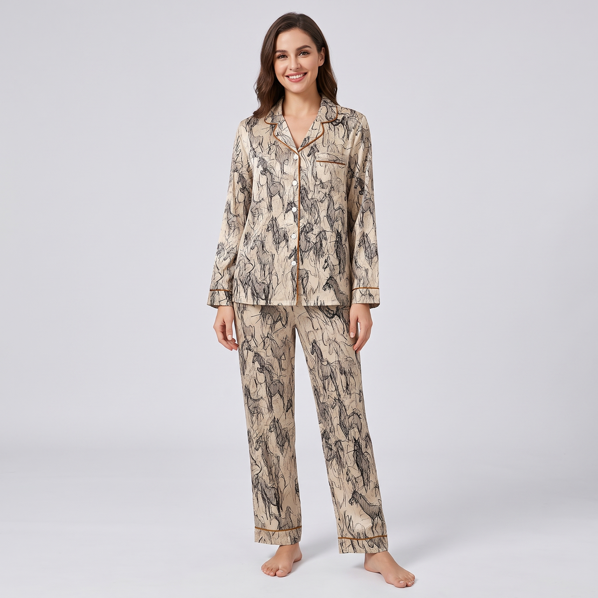 Charcoal Sketch Horse Women's Pajama Set - long sleeve and pants
