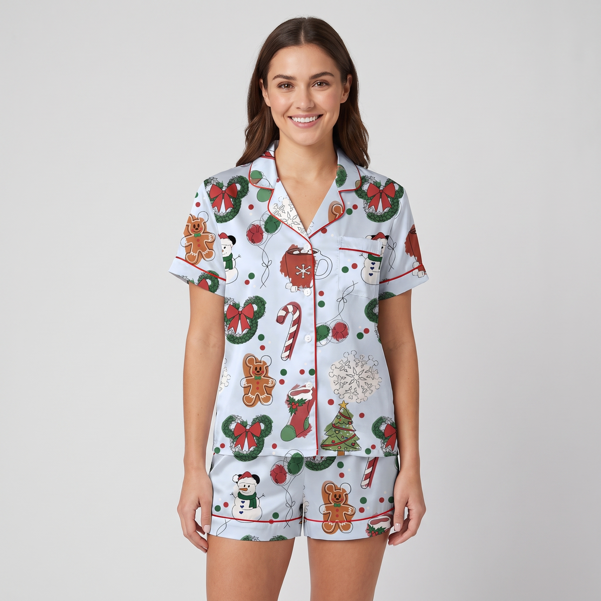 Magical Christmas Wreaths Inspired Women's Pajama Set - short sleeve and shorts