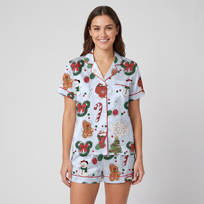Magical Christmas Wreaths Inspired Women's Pajama Set - short sleeve and shorts
