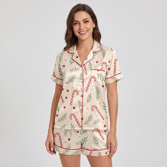 Candy Cane Lane Women's Pajama Set - short sleeve and shorts