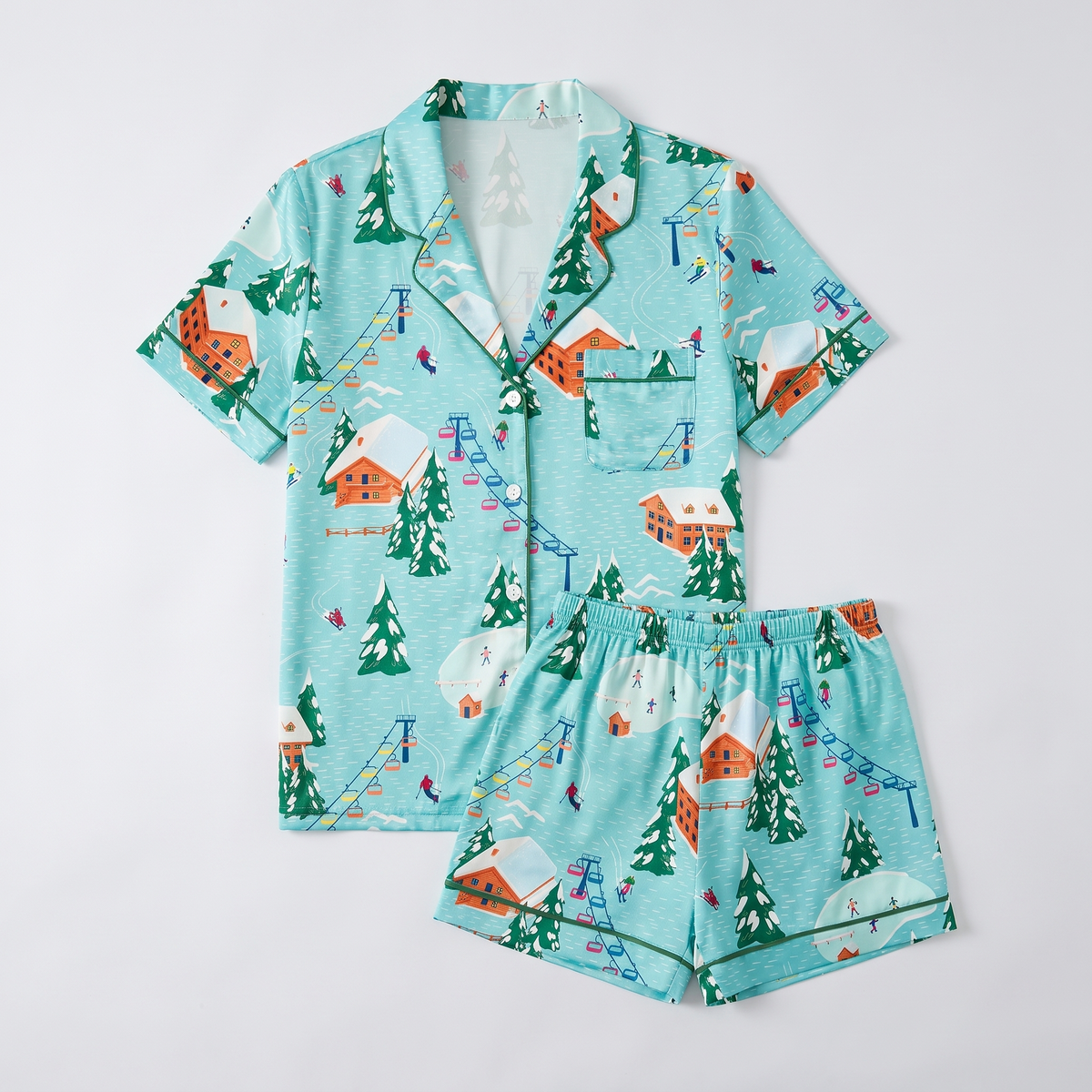 Mint Ski Mountain Women's Pajama Set - flat lay