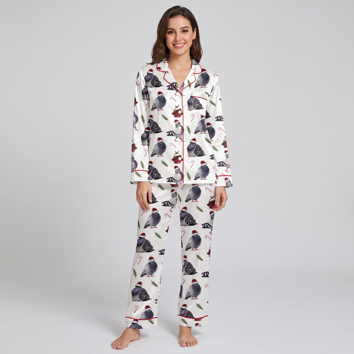 Christmas Pigeons Women's Pajama Set - long sleeve and pants