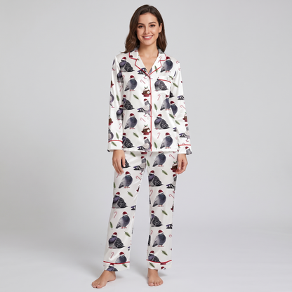 Christmas Pigeons Women's Pajama Set - long sleeve and pants