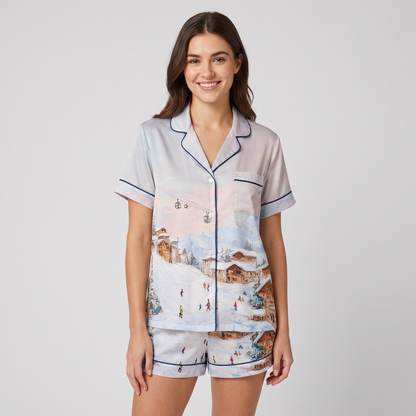 Ski Resort Wonderland Women's Pajama Set - short sleeve and shorts