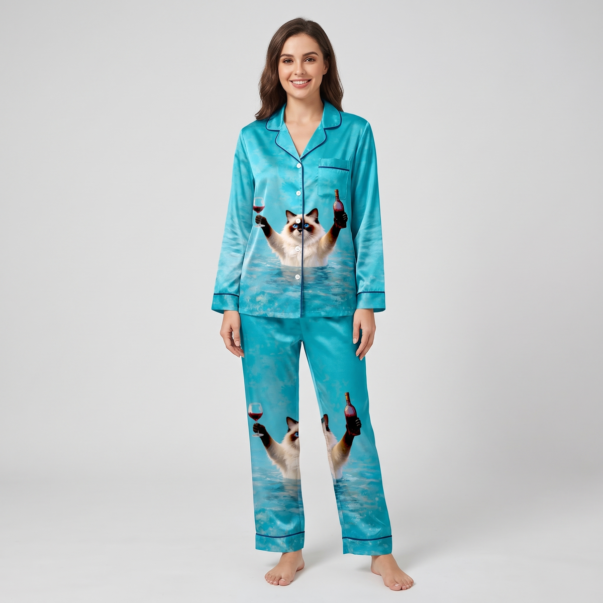Wine Dip Ragdolls Women's Pajama Set - long sleeve and pants