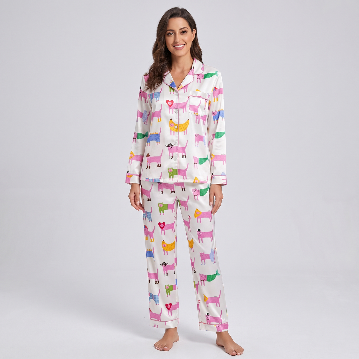 Pink Cat Parade Women's Pajama Set - long sleeve and pants