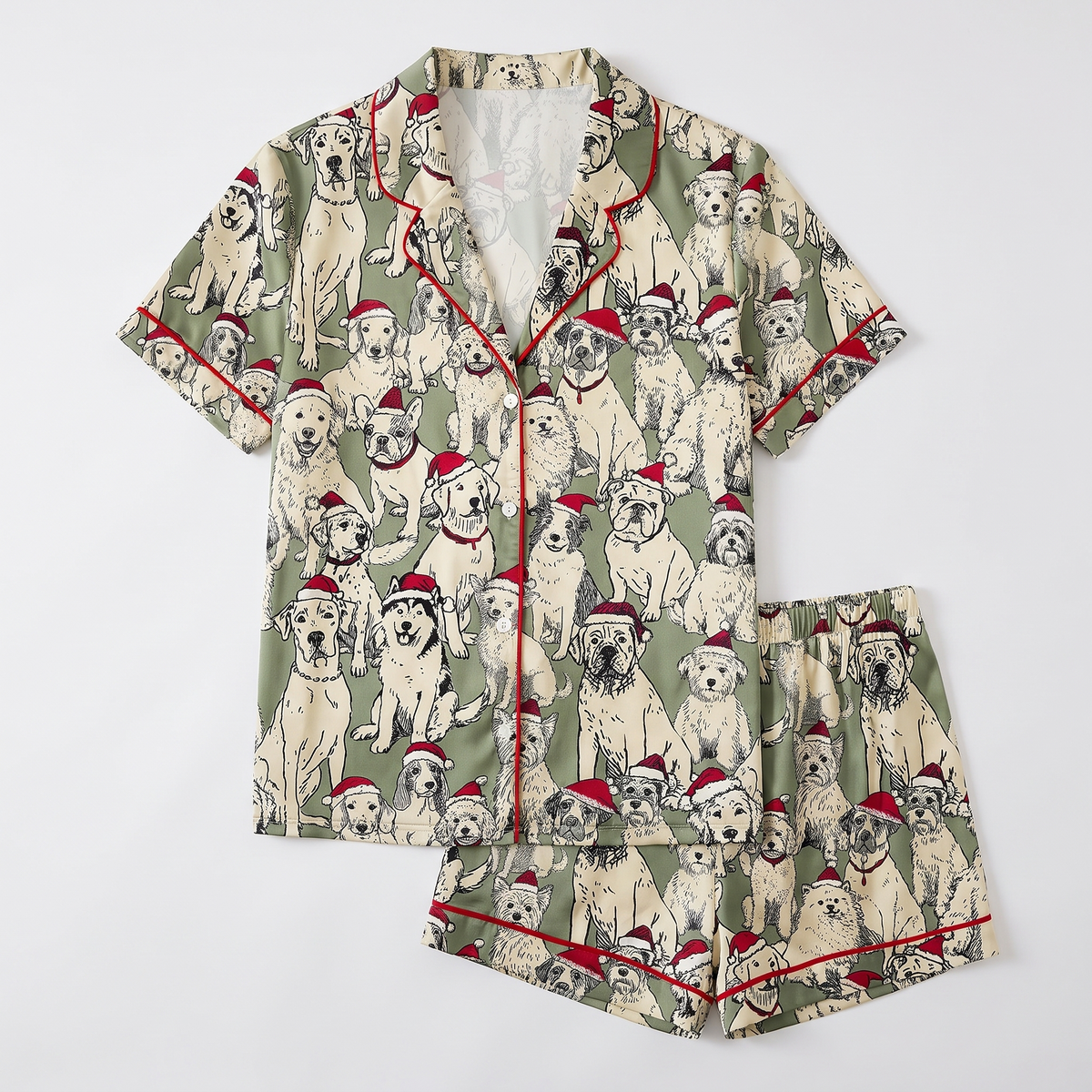 Santa Hat Dogs Women's Pajama Set - flat lay
