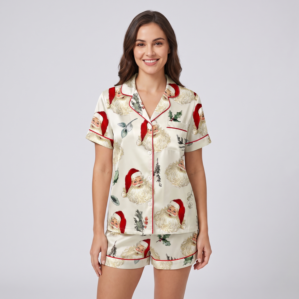 Holly Jolly Santa Women's Pajama Set - short sleeve and shorts