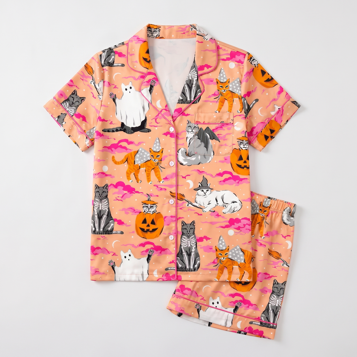 Ghost Pumpkin Cats Women's Pajama Set - flat lay