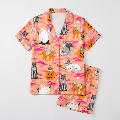 Ghost Pumpkin Cats Women's Pajama Set - flat lay