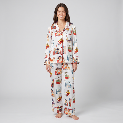 Vintage Après Ski Posters Women's Pajama Set - long sleeve and pants