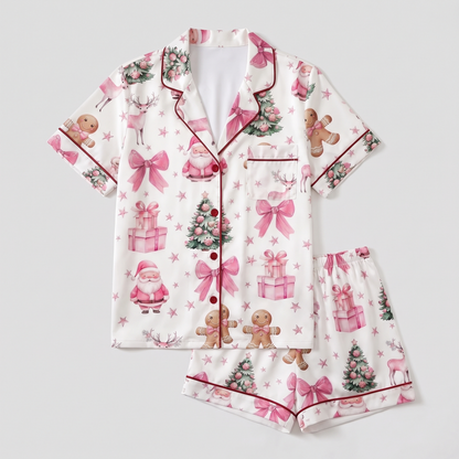 Pink Coquette Gingerbread Women's Pajama Set - flat lay