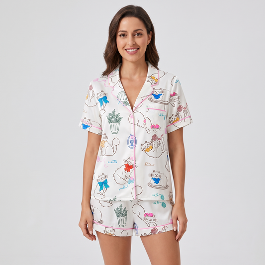 Yarn Ball Kittens Women's Pajama Set - short sleeve and shorts