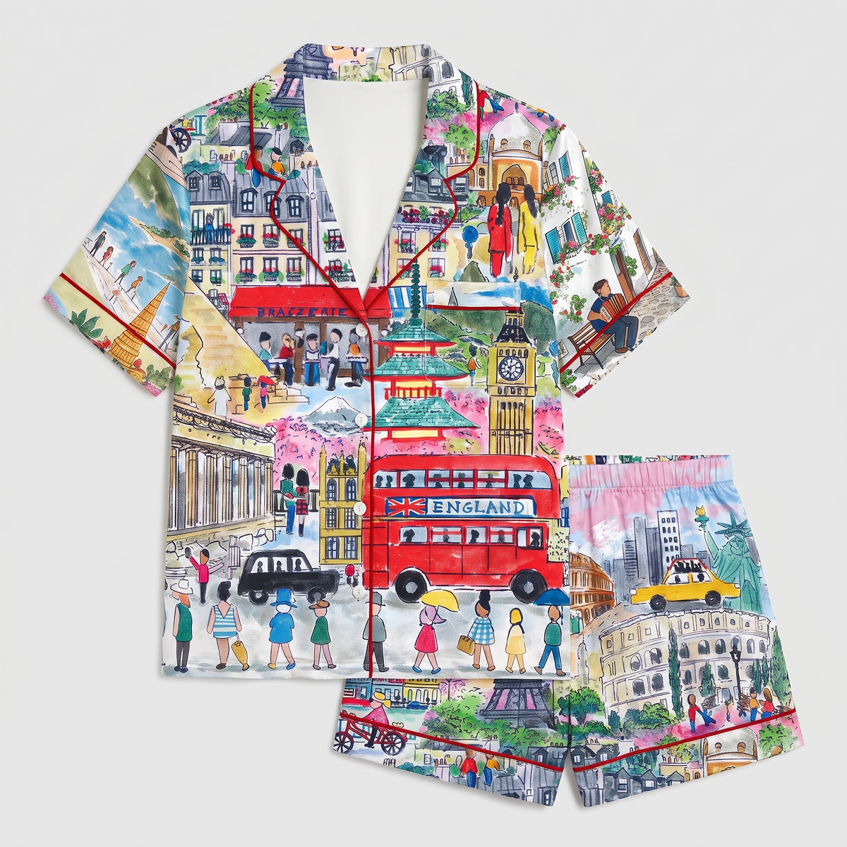 Around The World Christmas Women's Pajama Set - flat lay