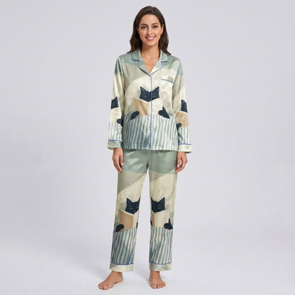 Bookworm Cat Women's Pajama Set - long sleeve and pants