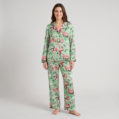 Holly Jolly Hens Women's Pajama Set - long sleeve and pants