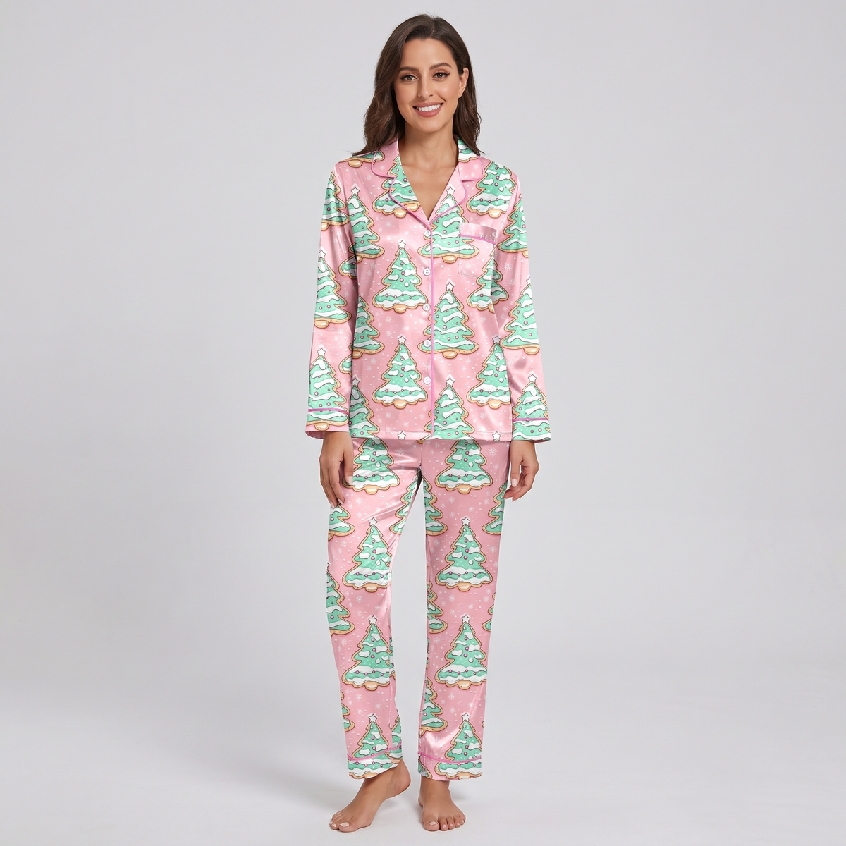 Pink & Mint Tree Cakes Women's Pajama Set - long sleeve and pants