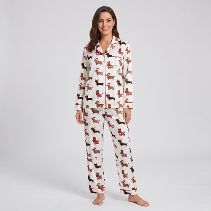 Sweater Dachshunds Women's Pajama Set - long sleeve and pants