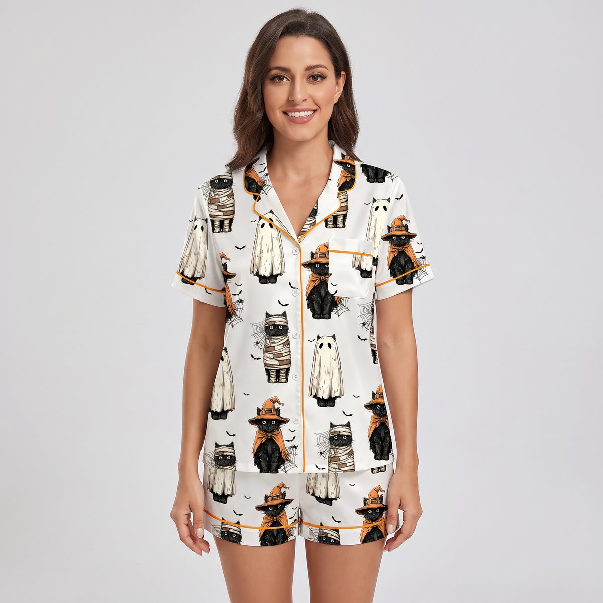 Witch Hat Cats Women's Pajama Set - short sleeve and shorts