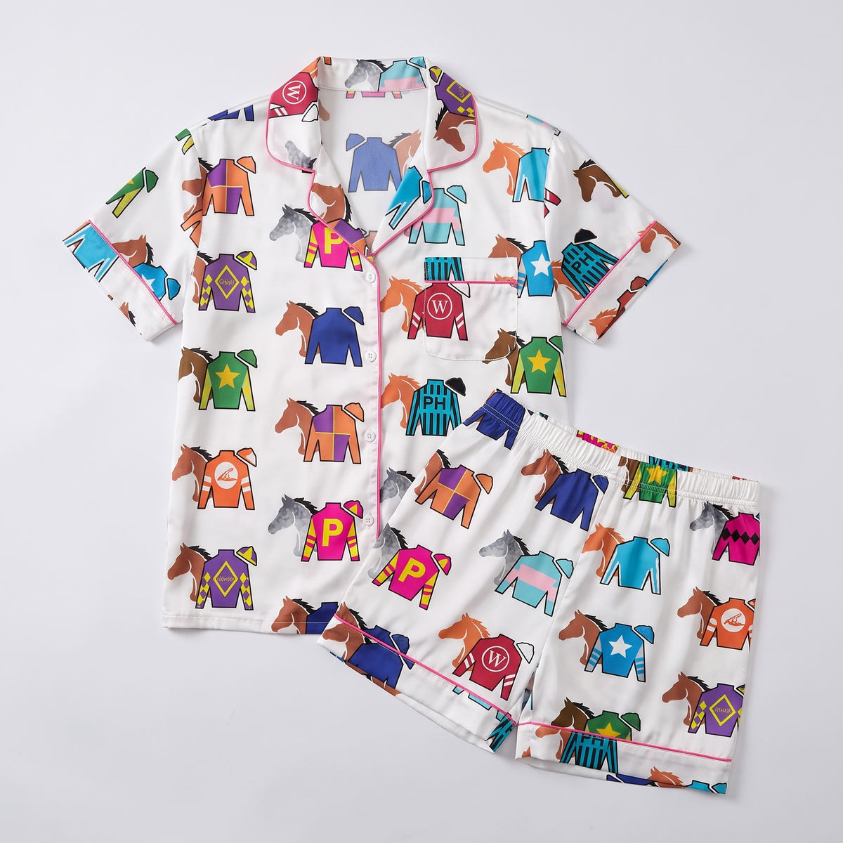 Rainbow Jockey Silks Horse Women's Pajama Set - flat lay