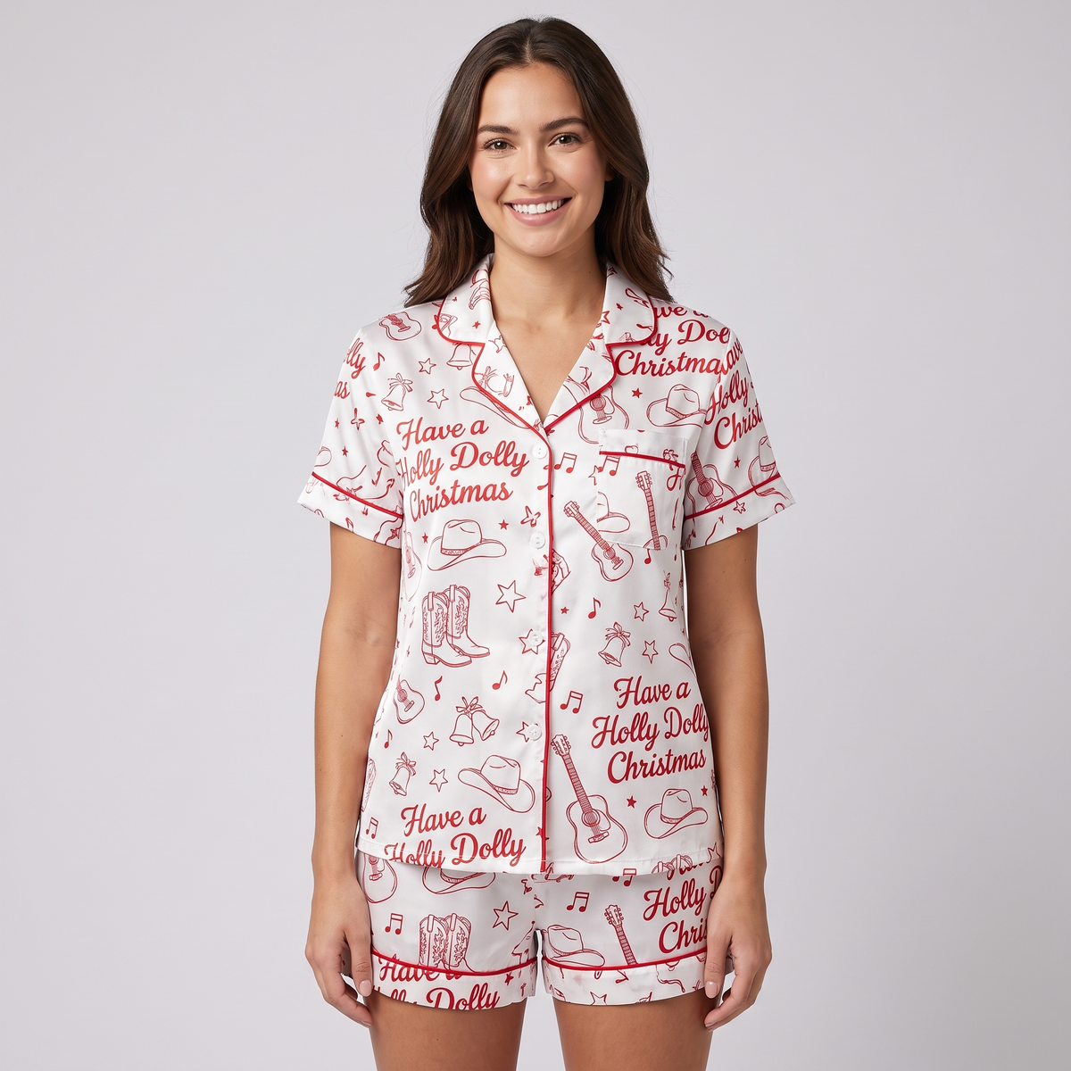 Have A Holly Dolly Christmas Women's Pajama Set - short sleeve and shorts