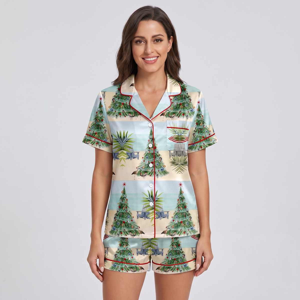 Seashell Coquette Christmas Women's Pajama Set - short sleeve and shorts
