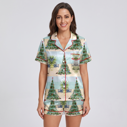 Seashell Coquette Christmas Women's Pajama Set - short sleeve and shorts