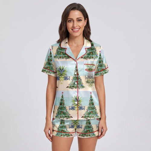 Seashell Coquette Christmas Women's Pajama Set - short sleeve and shorts