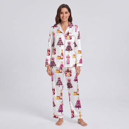 Pink Champagne Trees Women's Pajama Set - long sleeve and pants