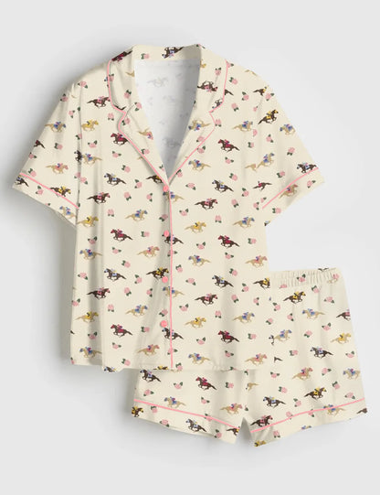 Tiny Jockeys Ditsy Horse Women's Pajama Set - flat lay