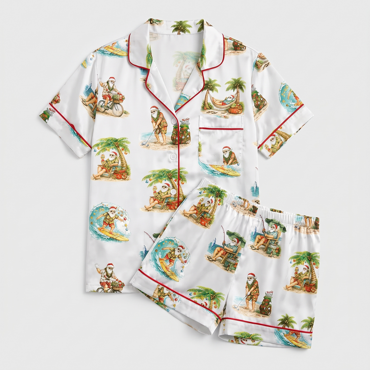 Leisure Santa Beach Women's Pajama Set - flat lay