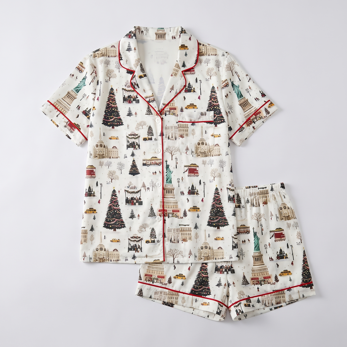 NYC Landmarks Christmas Women's Pajama Set - flat lay