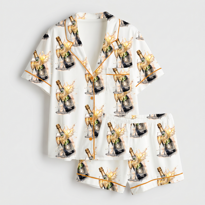 Gold Champagne Bottles Women's Pajama Set - flat lay
