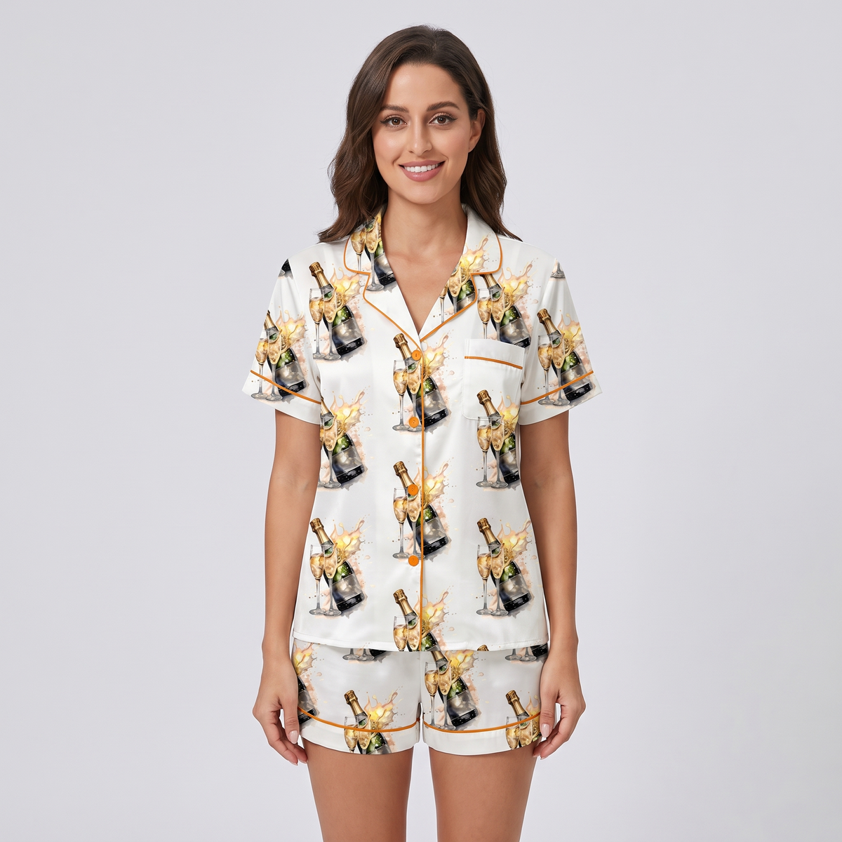 Gold Champagne Bottles Women's Pajama Set - short sleeve and shorts