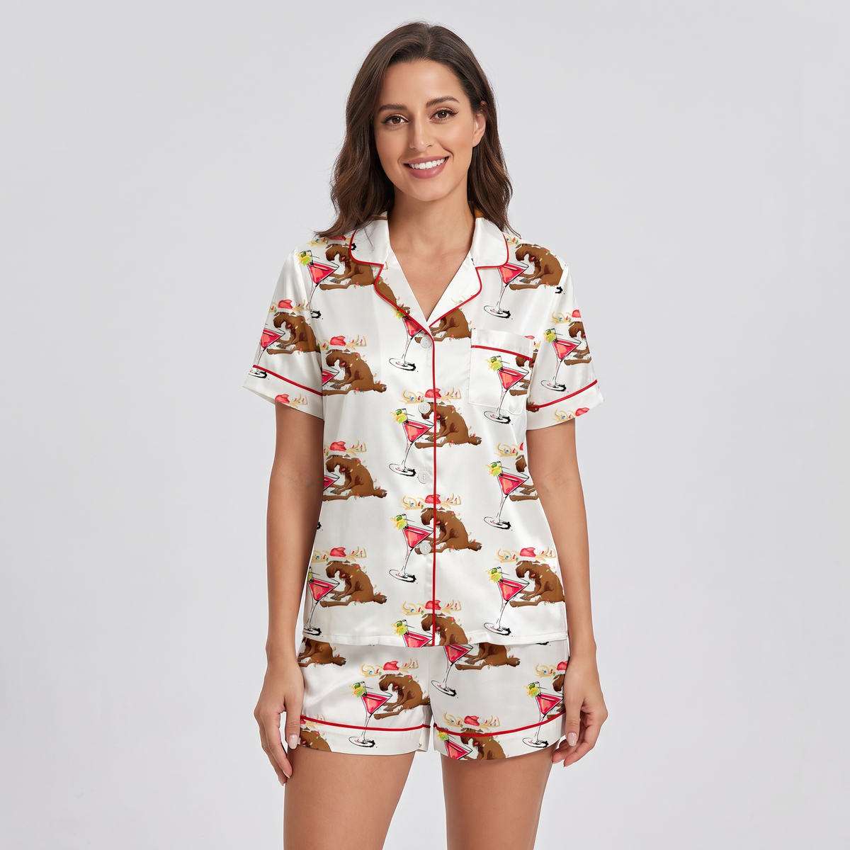 Party Reindeer Women's Pajama Set - short sleeve and shorts