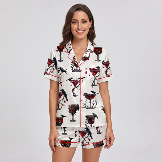 Gothic Christmas Cocktails Women's Pajama Set - short sleeve and shorts