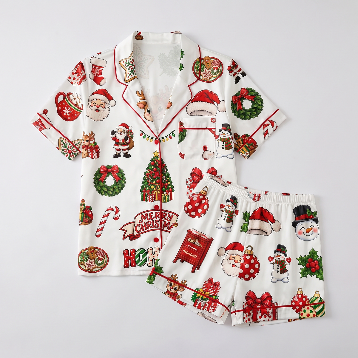 Merry & Bright Ornaments Women's Pajama Set - flat lay