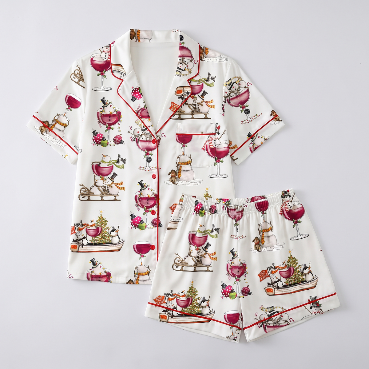 Sleigh Full Of Wine Women's Pajama Set - flat lay