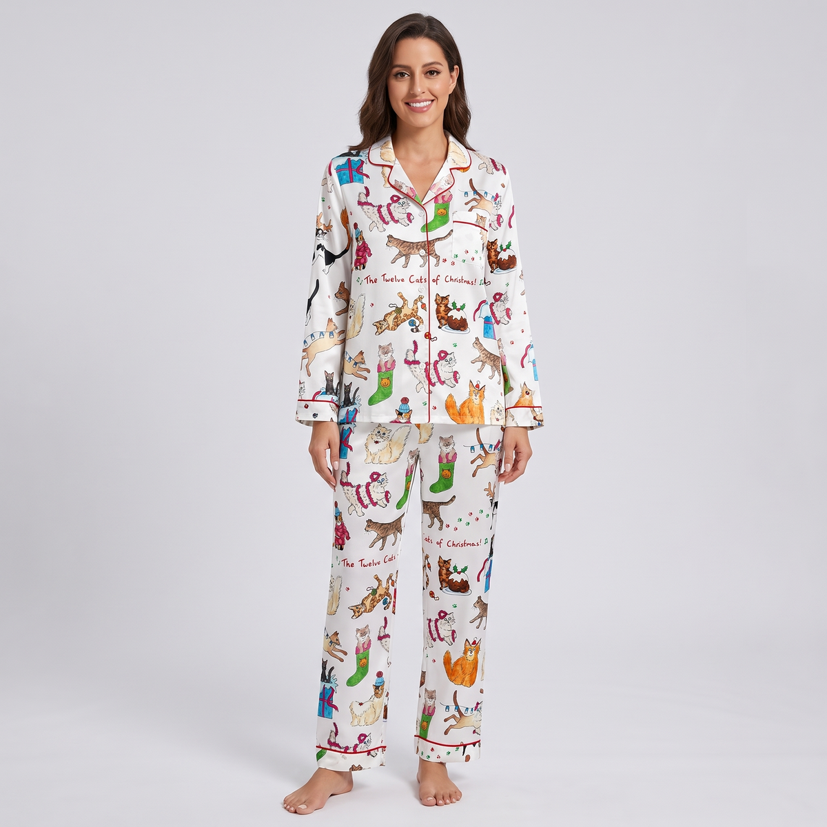 Twelve Cats Of Christmas Women's Pajama Set - long sleeve and pants