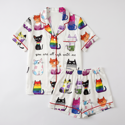 Safe With Me Cats Women's Pajama Set - flat lay