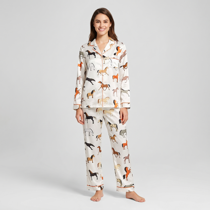 Field Guide Horse Breeds Women's Pajama Set - long sleeve and pants