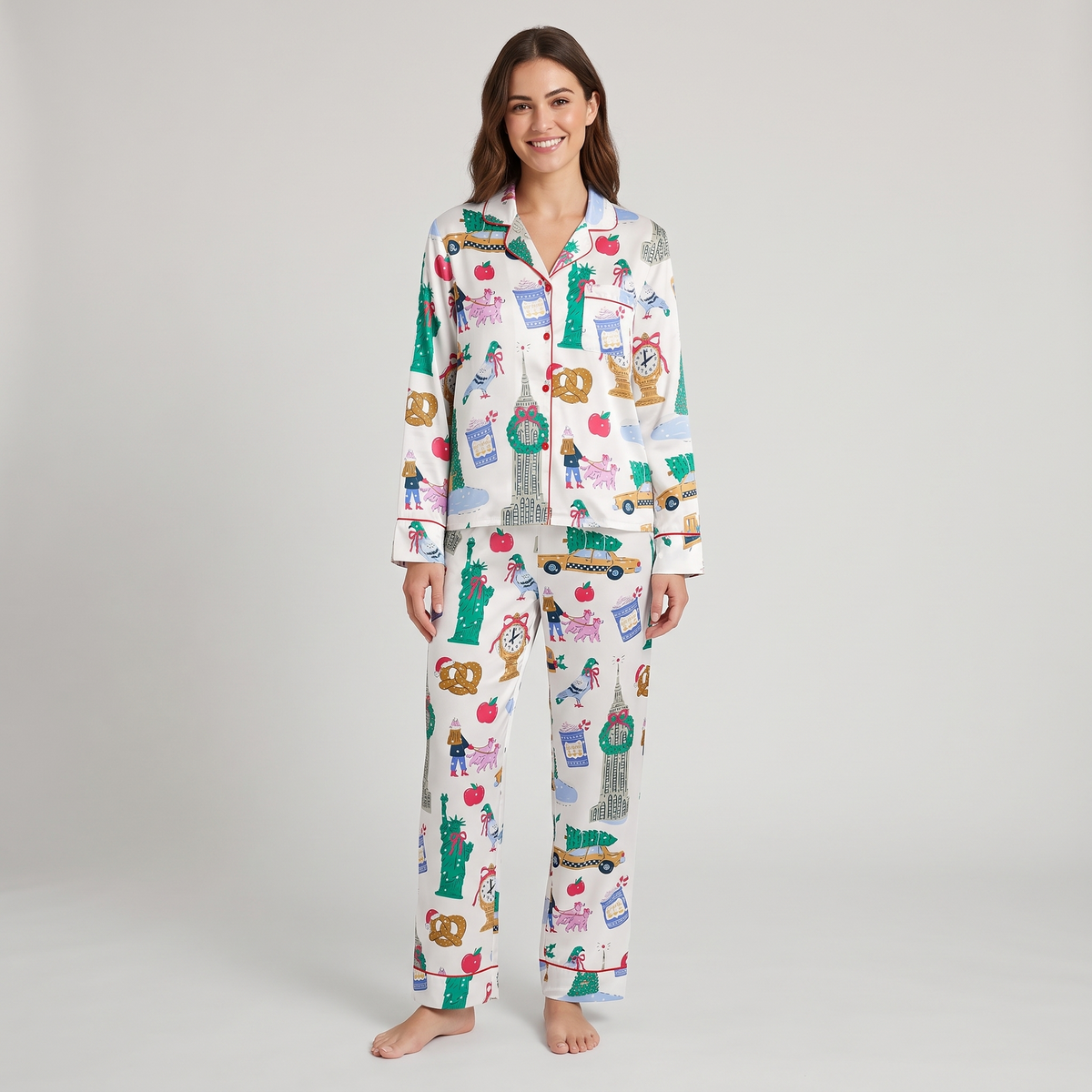 New York Christmas Doodles Women's Pajama Set - long sleeve and pants
