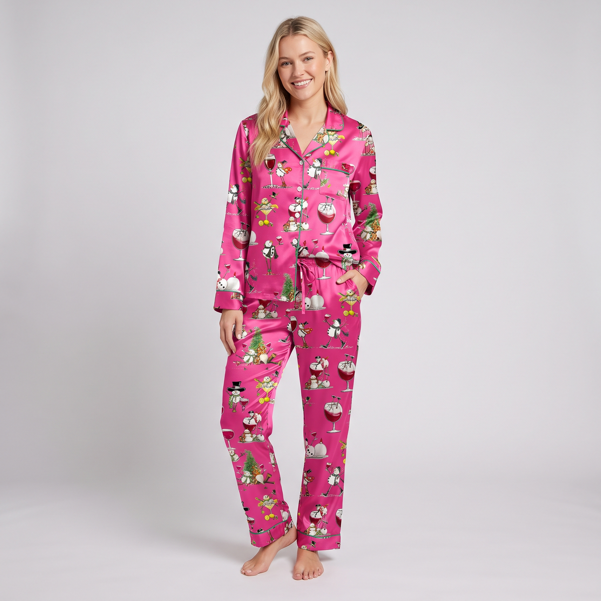 Winey Snowmen Women's Pajama Set - long sleeve and pants