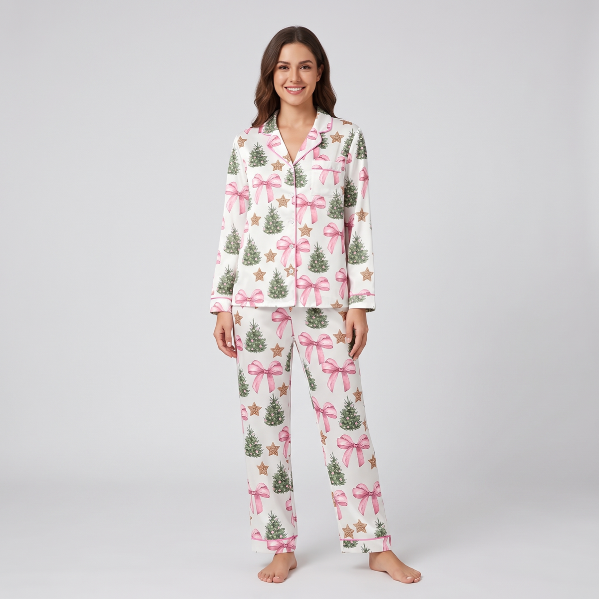 Coquette Bow Trees Women's Pajama Set - long sleeve and pants