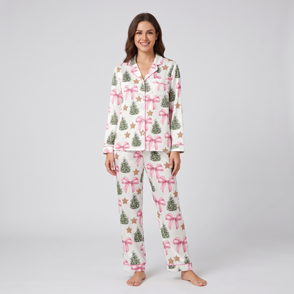 Coquette Bow Trees Women's Pajama Set - long sleeve and pants