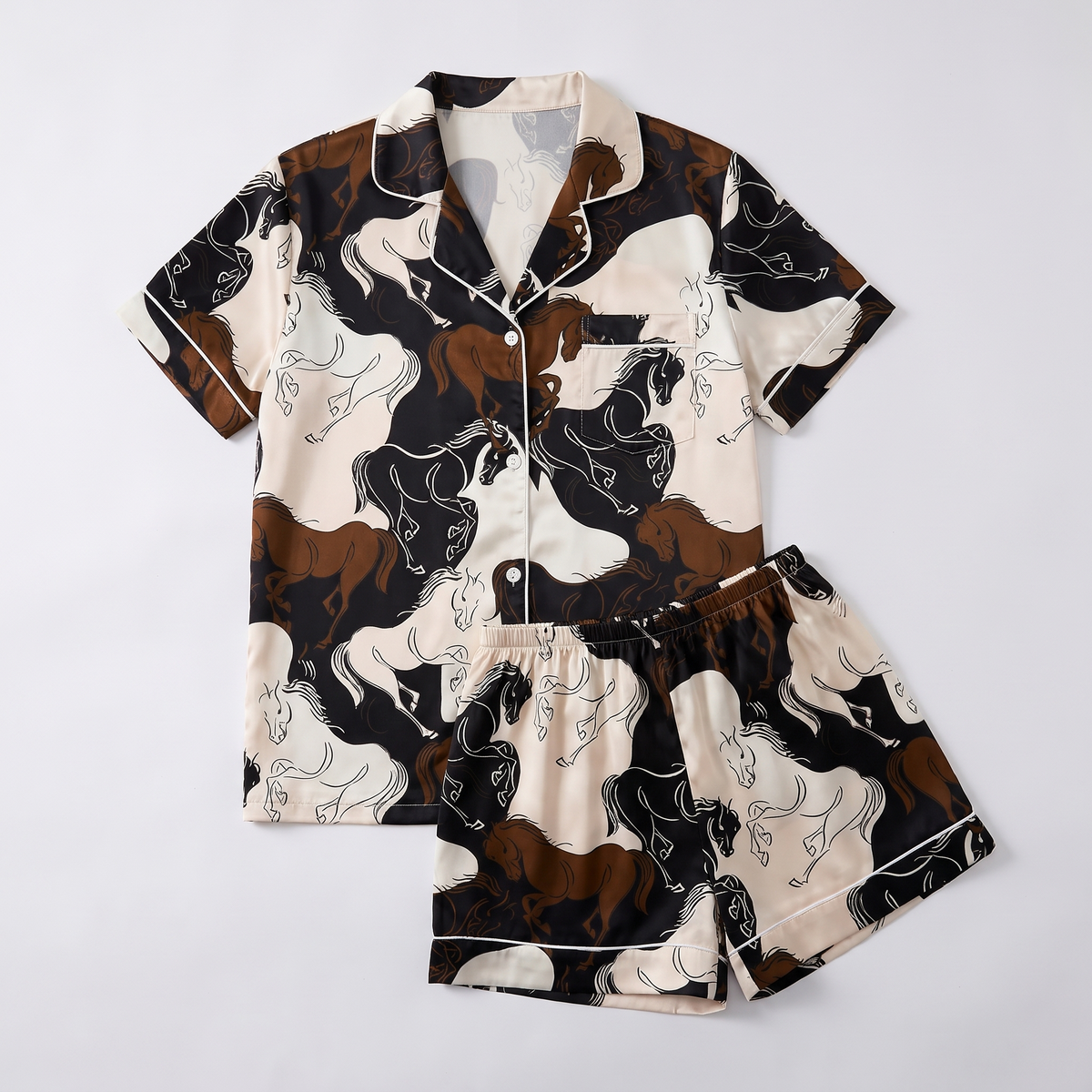 Black Stallions Horse Collage Women's Pajama Set - flat lay