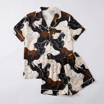 Black Stallions Horse Collage Women's Pajama Set - flat lay