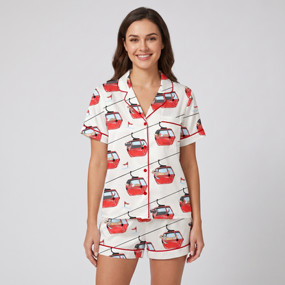 Red Gondola Christmas Women's Pajama Set - short sleeve and shorts